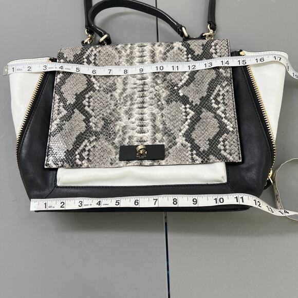 Kate Spade Magnolia Park Large Laurel Satchel Snake Embossed Leather Black White - Picture 14 of 16